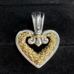 14K Yellow Gold 925 Sterling Silver Nancy & David Heart Enhancer Pendant